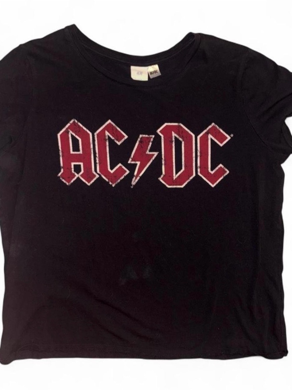H&M Black AC/DC Graphic Short Sleeve Tee with Red Logo
